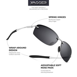 Xagger Polarized Driving Sunglasses for Men Rimless Metal Frame UV400 Protection Sun Glasses