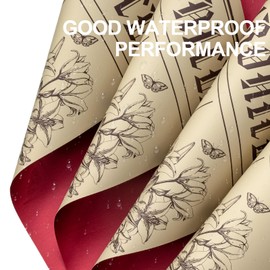 WRAPAHOLIC 20 Sheets Reversible Flower Wrapping Paper - 22 x 22 inch Retro Lettering and Red Water-Resistant Floral Bouquet Wrapping Paper, Florist Supplies Packaging for Wedding Gift DIY