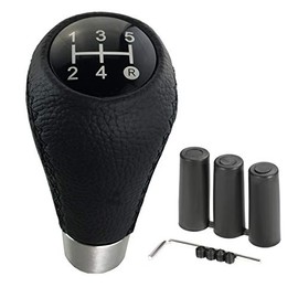 Arenbel Manual Shifter Knob 5 Speed Black Leather Shift Knobs Gear Shifting Stick Handle Fit Most Cars