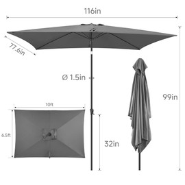 AckMizz 6.5 x 10 ft Rectangular Patio Umbrella - Rectangle Umbrella Outdoor with Tilt and Crank, UV Protection, Table Umbrella for Deck, Backyard, Pool and Beach(Anthracite)