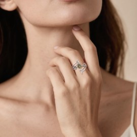 AOBOCO Vintage Celtic Sunflower Ring for Women 925 Sterling Silver Love Knot Oxidized Adjustable Ring for Women Her