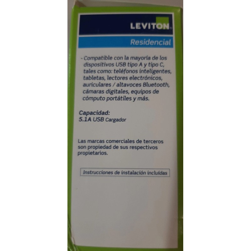 Leviton 20Amp Leviton Duplex USB Charger/Tamper Resistant Outlet Type A