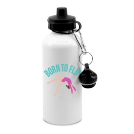 Born to flip green text with girl doing gymnastics in pink outfit water bottle with clip, drinks bottle, drinks cup, gymnastics, sports, tumble, tumbling, flips, flipping, flexible