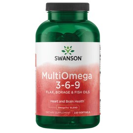 Swanson MultiOmega 3-6-9 - Non-GMO Flax, Borage & Fish Oil Capsules - Essential Fatty Acids Supporting Cardiovascular Health & Brain Health - (220 Softgels, 2400mg Serving)