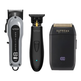 Supreme Trimmer 3-in-1 Barber Bundle | Pro Clipper Lite, DLC T-Shaper Trimmer & Crunch Foil Shaver | Professional Beard Trimmer Men’s Hair Clipper Kit | Black Lite Bundle