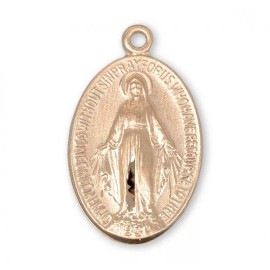 Medium 16kt Gold Plated Sterling Silver Miraculous Mary Pendant Medal Necklace