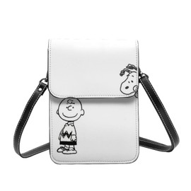 JMI Snoopy Smartphone Pouch, Genuine Leather, Shoulder Bag, Thin, Women's, Men's, Mini Pouch, Popular, Wallet, Crossbody Bag, Black
