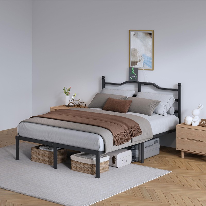 SHOANED Bed Frame with Charging Station - 14 Inch Queen