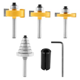 1/4 Inch Shank Rabbet Router Bit Set, 3 PCS Rabbeting Router Bit with 6 Bearings Set (1/16", 1/8", 3/16", 1/4", 5/16", 3/8" Bearings), Interchangeable Bearings with 1/4" to 1/2" Router Collet(Yellow)