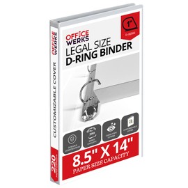 Office Werks Heavy Duty Legal Size View Binder - 14" x 8.5", White, 1 Inch D-Ring, Back Mount Binder