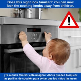 Stove Knob Covers with Oven Door Child Safety Lock, 7 pcs, for Knobs with max. Ø 1.9", 1.57" Height, 2.4" Knob Distance Center-Center, Childproof Oven Door and Stove Knob Lock Set, Oven Baby Guard