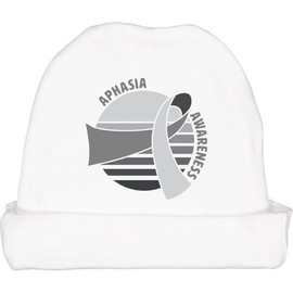 inktastic Aphasia Awareness Gray Ribbon Retro Sunset Baby Beanie Hat Large White 45472