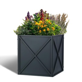 SUNNYPARK Large Metal Planter Box 17”x 17”x 18”, Square Modern Grey Metal Planter Box Heavy Duty with Drainage Holes for Outdoor Garden Patio