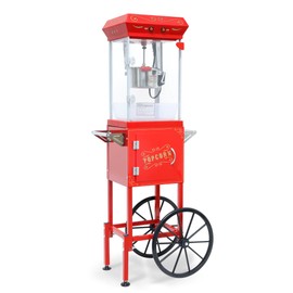 6 Oz Popcorn Machine with Cart, 480W Vintage Popcorn Maker, Commercial Stainless Steel Popper with Heated Deck and Old Maid Drawer, for Home Movie Theater, Party (Red)