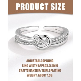 MYGLOAR 925 Sterling Silver Women Rings 925 Sterling Silver Love Knot Rings for Women Adjustable Opening Ring Jewelry Cross Rings for Women Statement Rings for Women with Cubic Zirconia