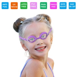 RUIGAO Swim Goggles Kids, Toddler Goggles 2/3/4/5/6 Years Old, Purple Princess Girls Goggles for Kids Swimming