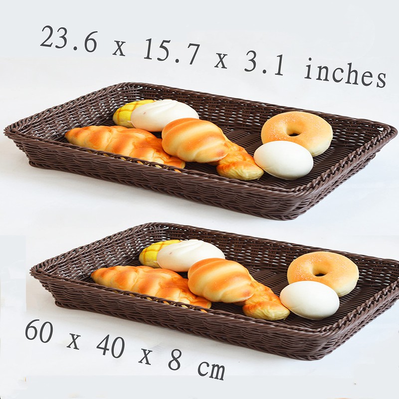 SOLAPOLLO Poly Wicker Bread Basket 60x40x8CM,Rectangle Bread Basket,Rectangular Wicker Display