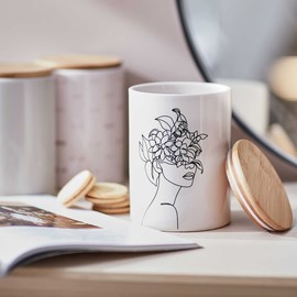 BUTLERS Aufbewahrungsdose Line Art Kopf 700ml Rosa -Queen IT- Vorratsdose mit Bambusdeckel, Küche Dekoration und Organisation für Aufbewahrung von Lebensmittel und Badezimmer Accessoires