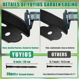 YUYIUS Landscape Edging - 2” Tall Garden Edging Border with 30 Stakes, 20FT No Dig Lawn Edging for Landscaping for Garden Bed, Yard, 0.15" Thick Flower Bed Border Edging with Connector for Outdoor