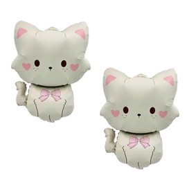Cat Foil Balloons, Cute White Kitten With Pink Bow Balloons, 2Pcs 31" Decor For Girls Birthday Party, Cat Themed Baby Shower, Pet Party