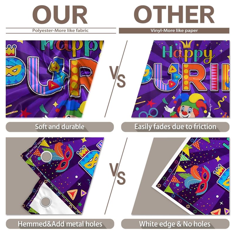 ZTHMOE Fabric 72x43inch Happy Purim Backdrop Jewish Banner