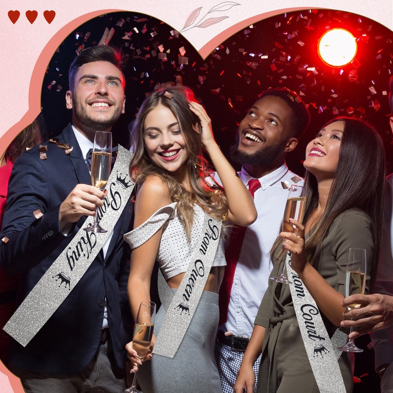 8 Pcs Prom King and Queen Sash Silver Glitter, Black