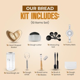 Andersonclan Sourdough Starter Kit 12 Pcs-Heart Shape Bread Proofing Basket, Sourdough Starter Jar, Dough Whisk, Bread Lame, Silicone Brush, Measuring Spoons, Sourdough Bread Baking Supplies