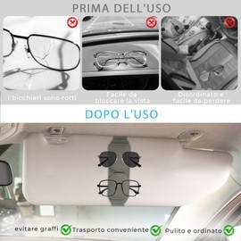 Glasses Holder for Car Sun Visor, Magnetic Leather Glasses Hold Clip, Double Layer Car Visor Glasses Holder, Car Accessories for Men and Women Interior, Glasses Holder (Double Grey)