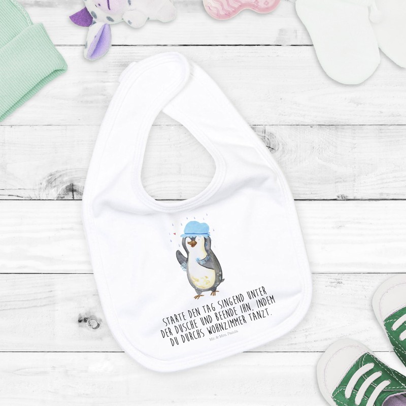 Mr. & Mrs. Panda Organic Baby Bib Penguin Shower, White