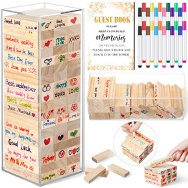 Beeveer 80 Pcs Wedding Guest Book Alternative Wooden Block Guest Book for Wedding Sign in Wedding Book Wooden Block Wedding Games Bridal Shower Game for Wedding Sign in, Reception (Leaves)