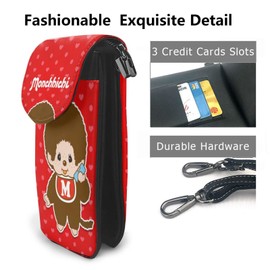 JMI Monchhichi Smartphone Pouch, Genuine Leather, Shoulder Bag, Thin, Women's, Men's, Mini Pouch, Popular, Wallet, Crossbody Bag, Height 7.5 x Width 4.9 x Thickness 1.6 inches (19 x 12.5 x 4 cm), As