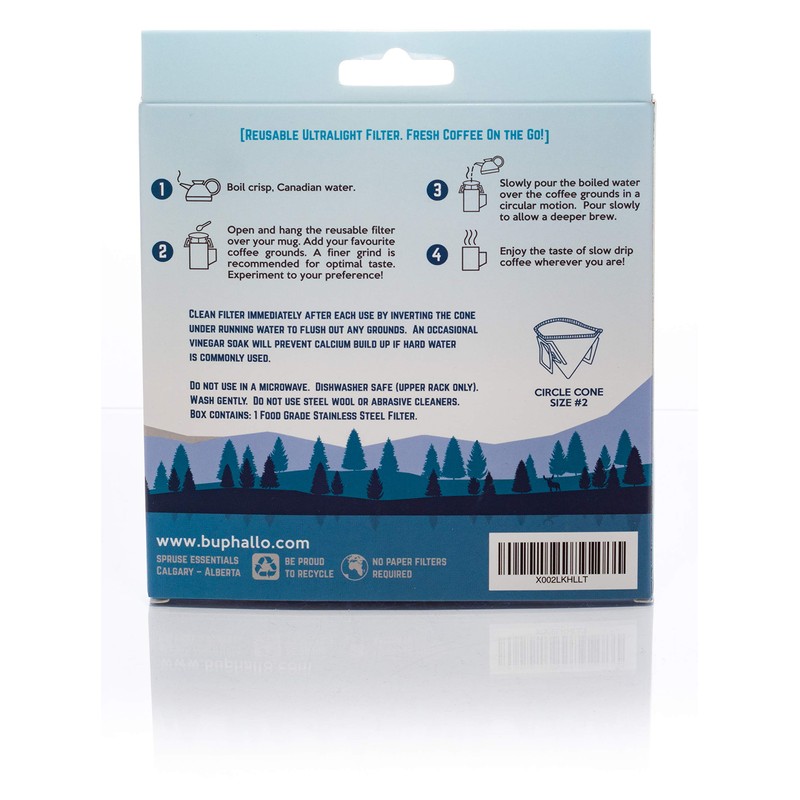 Buphallo Stainless Steel Pocket Drip Filter - Circle Cone #2