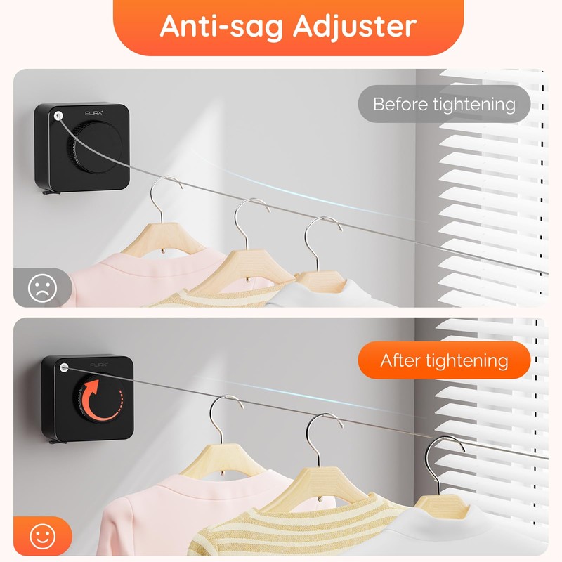 Retractable Clothesline Indoor, Non-Sagging Outdoors Clothesline Retracting, Heavy Duty Retractable