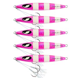 OCEAN CAT Slow Fall Fishing Luers Mental Lead Jigging Sea Baits Flat Hooks 5 Colors 5 Weights (5 PCS Pink, 5 2/7oz(150g))