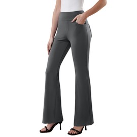 DLOODA Womens Dress Pants Stretchy Work Pants Business Casual Office Trousers Pull On Flare Slacks with 4 Pockets Dark Grey