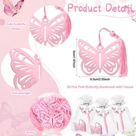 Fuyoooo 50 Sets Butterfly Baby Shower Favors for Guests 50 Oh Baby Shower Ballpoint Pen 50 Pink Butterfly Metal Bookmarks 50 Thank You Tag and 50 Gift Bags for Return Girl Gifts