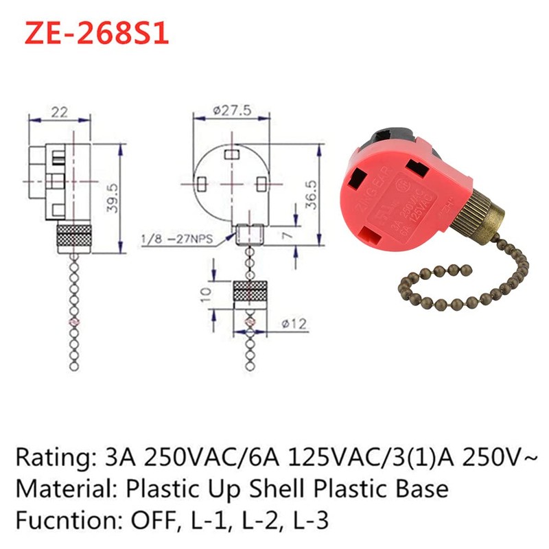 ZE 268S1 Ceiling Fan Switch Zing Ear 268S1 3 Speed