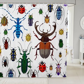 Feelyou Bug Shower Curtain Flying s Pattern Bath Curtain with 12 Hooks Colorful Beetle Nature Animal Bathroom Shower Curtain Set for Stalls Bathtubs 72Wx72L