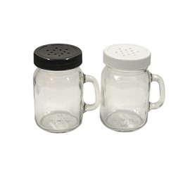 North Mountain Supply North Mountain Supply 4 Ounce Glass Mini Mug Mason Jars with Handles - Salt and Pepper Shaker Set - 12 Holed Dispensing Lid
