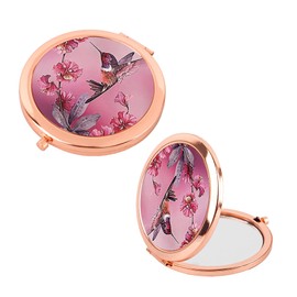 Framendino, 2 Pack Hummingbird Compact Mirror Folding Pocket with Magnification Rose Gold for Women Travel Makeup