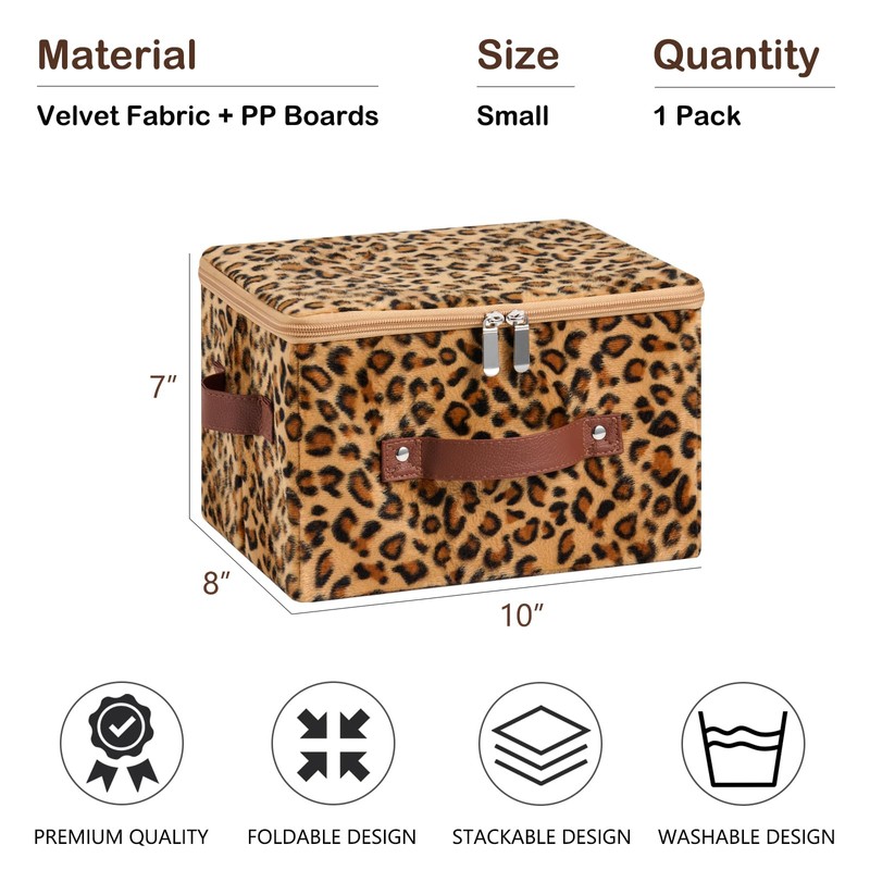 VinneGenzz Storage Bins Boxes with Zipper Lid Leopard Print Cute