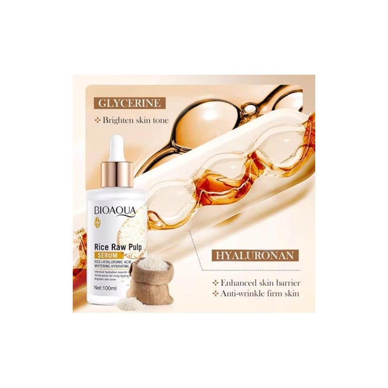 BIOAQUA Srum Facial de Arroz con cido Hialurnico, 100ml, Hidratante,