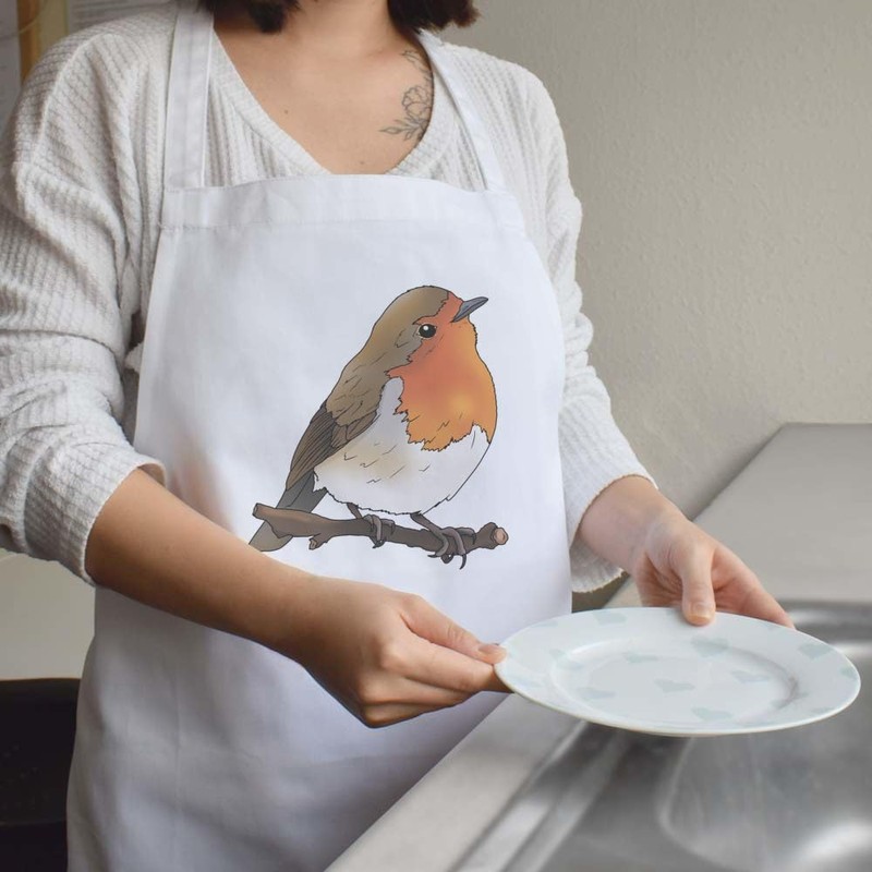 Azeeda 'Perched Robin Bird' Unisex Cooking Apron (AP00081642)