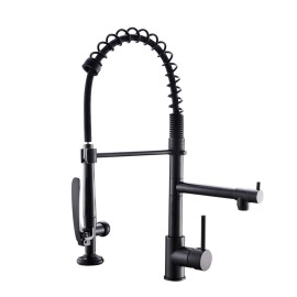Modern Single-Hole Matte Black with Gold Pull Down Kitchen Faucet Contemporary Kitchen Sink FaucetSurface Finishing: Other, Color: 512-33B