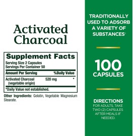 NBTY.inc - US Nutrition,inc. Nature’s Bounty Activated Charcoal 260mg, 100 Capsules, Detox Supplement