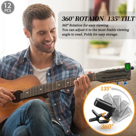 Guitar Tuner Clip On Ukulele Tuner for Guitar Bass Ukulele Violin banjo Tuner (Tuner 12 Pack)