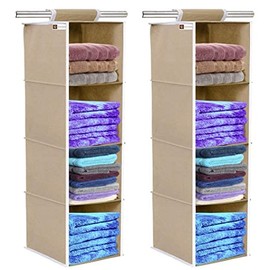 UNICRAFTS Hanging Organizer 4 Shelves Non Woven Foldable Organizer Collapsible Wardrobe Organiser for Garments Cupboard 4 Tier Clothes Shoes Storage Hanger Pack of 2 Beige