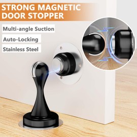 Magnetic Door Stopper - 2 Pack - COROHERO Stainless Steel Door Stoppers for Bottom of Door| Magnetic Door Stop for Wall and Floor Mounting| No Drilling Door Catch Door Holder, 3D Adhesive Tape, Black