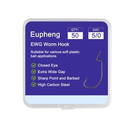 Eupheng Offset EWG Worm Hooks for Bass Fishing Texas Rig Hooks for Freshwater Saltwater Wide Gap Hooks for Soft Plastic Baits Size #4#2#1 1/0 2/0 3/0 4/0 5/0