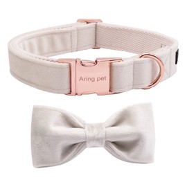 ARING PET Bow Tie Dog Collar Velvet Dog Collars with Removable Bow Tie, Adjustable Soft Velvet Bow Collar Gift for Girls and Boys, Comfortable Dog Collar